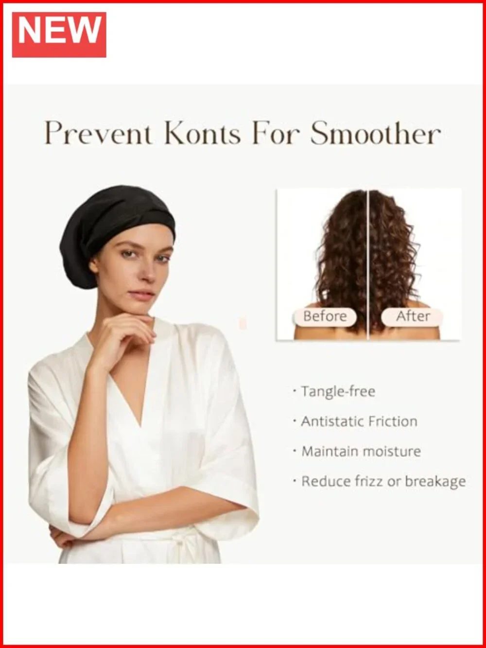 Adjustable Silk Hair Bonnet for Sleeping, Satin Lined Sleep Cap